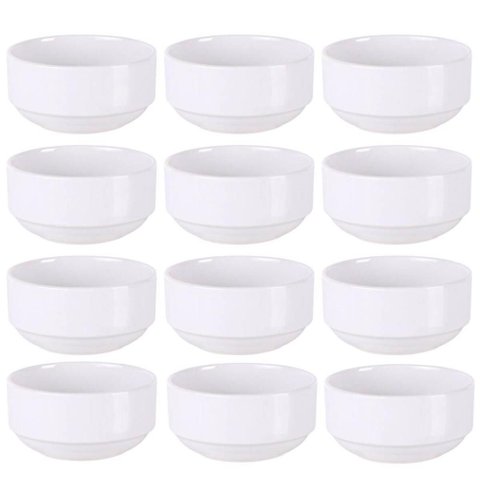 Jogo 12 Tigelas Bowl em Porcelana Branca 138ml Tramontina Paola Empilhável Restaurante Buffet