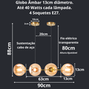 Ver imagem 6 de Lustre Pendente 4 Globos 90cm X 88cm Jabuticaba Dourada Luminária Teto Gimpo Kjdd-e-544-gold-amber-4