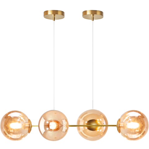 Lustre Pendente 4 Globos 90cm X 88cm Jabuticaba Dourada Luminária Teto Gimpo Kjdd-e-544-gold-amber-4