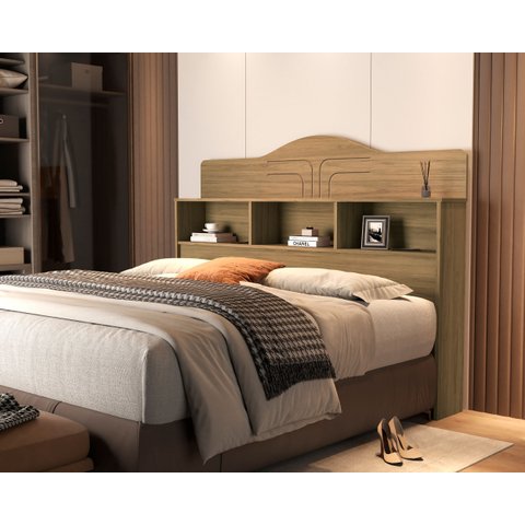 Cabeçeira Cama Queen Box Casal Vivian 100% MDF c/ Nicho p/ Colchão 158 cm - Basoto:Amendoa