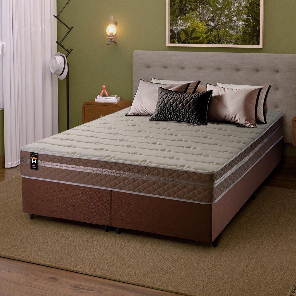 Conjunto Cama Box Super King c/ Molas Ensacadas Georgia Marrom 193x203x60