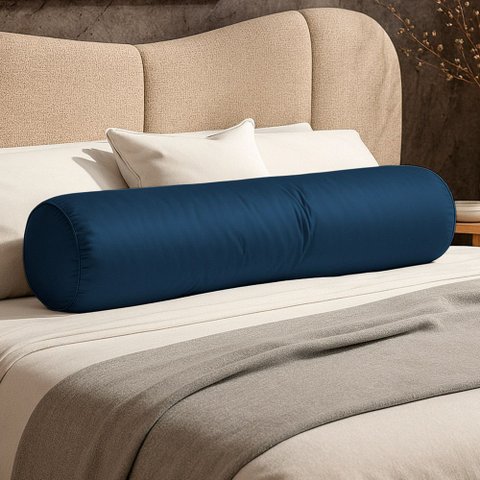 Almofada Travesseiro Bastão Tubo Rolo Dot 140cm Macia Veludo Azul Marinho - Abmaza