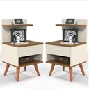 Ver imagem 1 de Kit 2 Mesas de Cabeceira para Quarto Pés Palito Retrô 1 Gaveta Sleep - Off White/nature