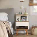 Ver imagem 2 de Kit 2 Mesas de Cabeceira para Quarto Pés Palito Retrô 1 Gaveta Sleep - Off White/nature