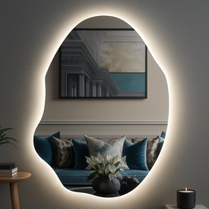 Espelho Grande Orgânico Lapidado Decorativo Sala Hall Parede 90x60 Cm Moderno com Led 3000k