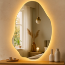 Ver imagem 3 de Espelho Grande Orgânico Lapidado Decorativo Sala Hall Parede 90x60 Cm Moderno com Led 3000k