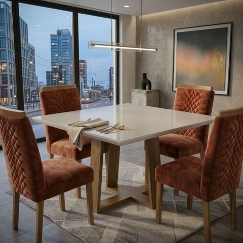 Conjunto Mesa de Jantar Pedro Art Assento 0,90x0,90m - Terracota