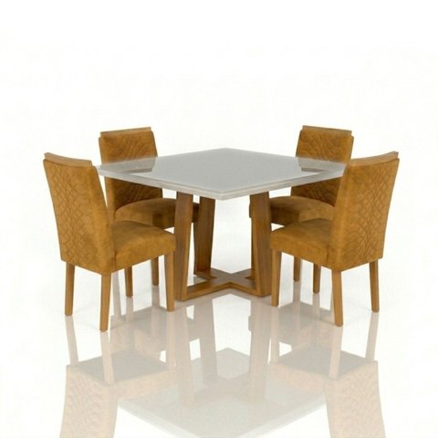 Conjunto Mesa de Jantar Pedro Art Assento com 4 Cadeiras 0,90 X 0,90 M:mel