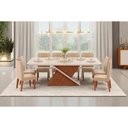 Ver imagem 1 de Conjunto: Mesa Sala Jantar Zafira C/ Tampo Madeirado C/ Vidro Curvo 200x100cm e 8 Cadeiras Lia