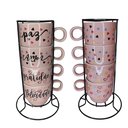 Ver imagem 2 de Conjunto de 4 Xícaras de Porcelana com Suporte Metal!encante Seus Dias com Um Toque de Charme e Insp