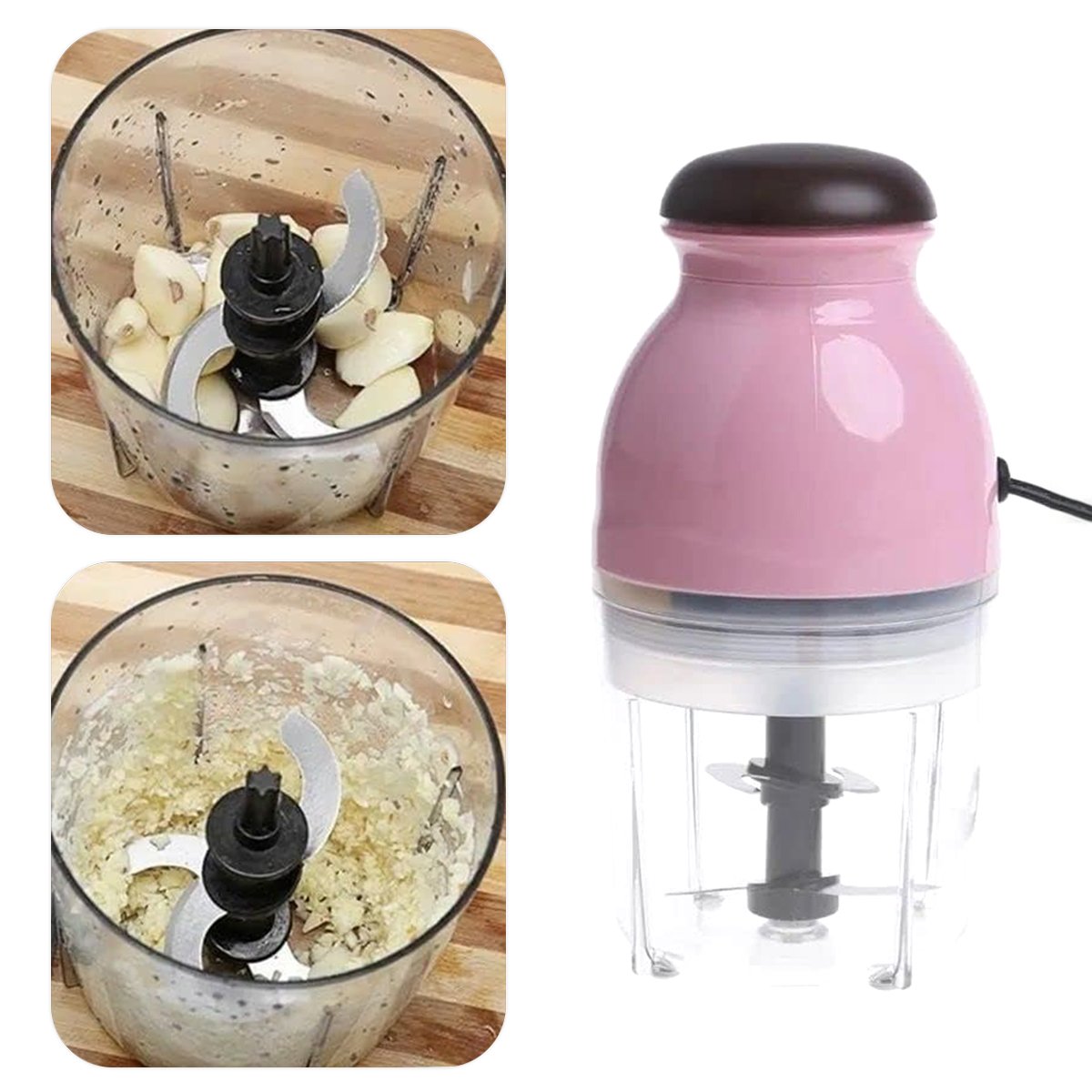 Processador Moedor Elétrico para Alimentos e Legumes 600ml:rosa - 4