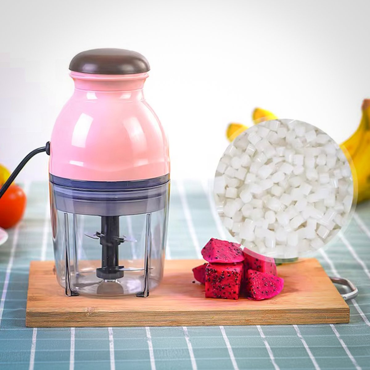 Processador Moedor Elétrico para Alimentos e Legumes 600ml:rosa - 3