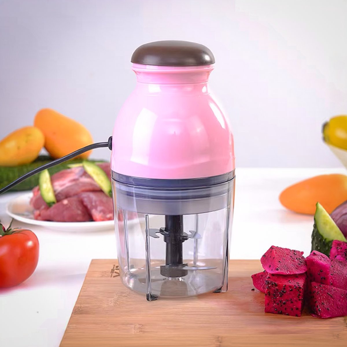 Processador Moedor Elétrico para Alimentos e Legumes 600ml:rosa - 2