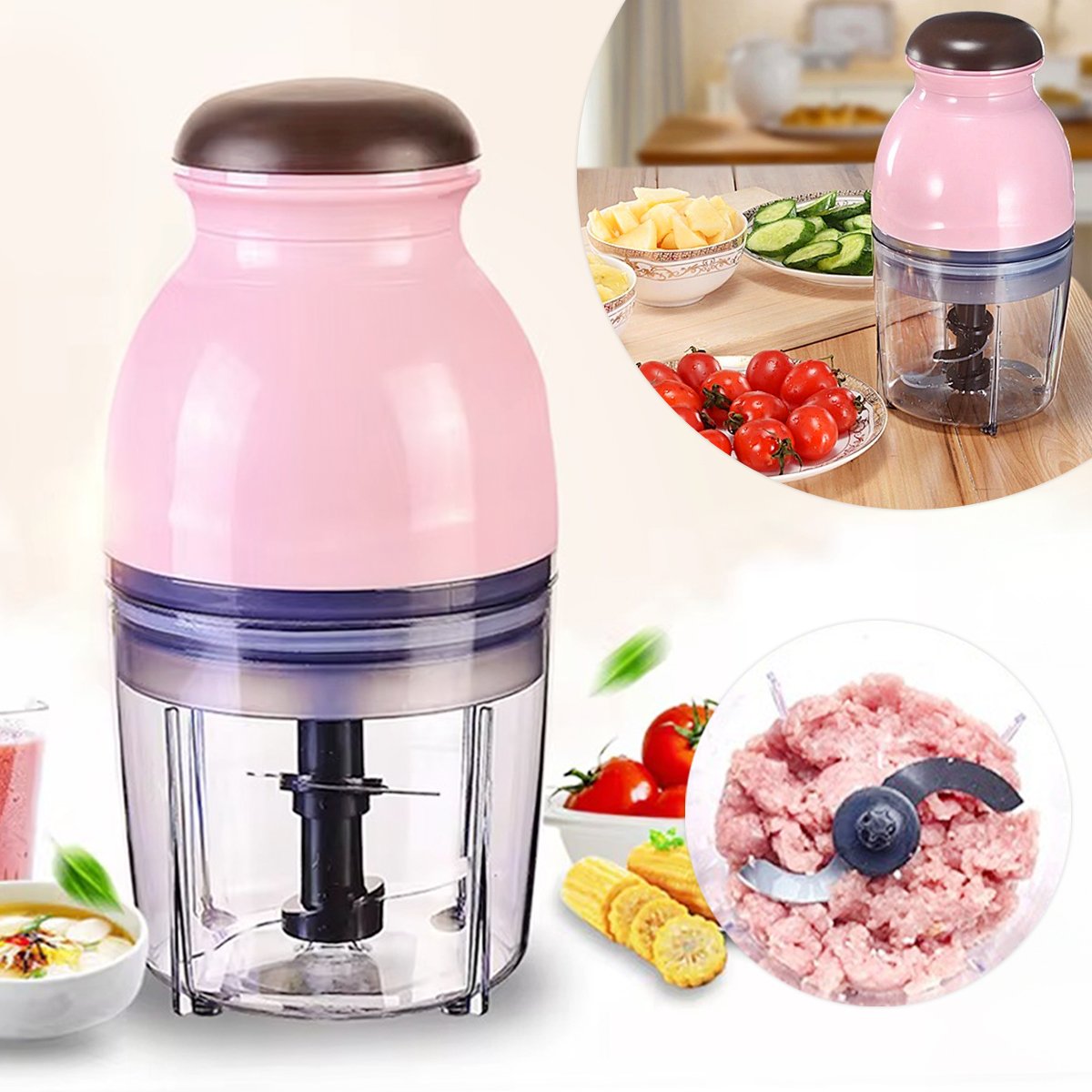 Processador Moedor Elétrico para Alimentos e Legumes 600ml:rosa - 6