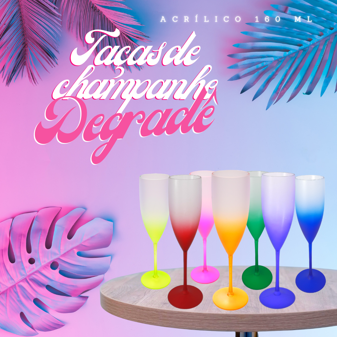 8 Taças De Champanhe Acrílico Degrade 160 ML: Laranja Neon - 2