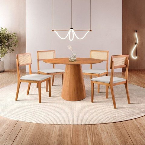 Conjunto Sala de Jantar Mesa Cone Amadeirada 108cm 4 Cadeiras Ava
