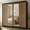 Ver imagem 1 de Conjunto 2 Guarda Roupas 4 Portas de Correr com Espelhos MDP Preto-Rustic Madesa 218cm