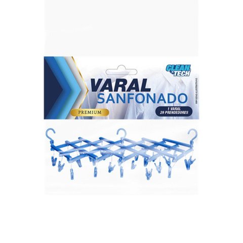 Varal Premium Sanfonado 29 Prendedores Largura até 110 Cm - Sortido