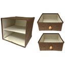 Ver imagem 4 de Conjunto Caixa Organizadora Gaveteiro Linho Marrom 5 Gavetas Com Puxador Madeira 2 Peças - Yazi