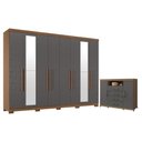 Ver imagem 1 de Guarda Roupa Casal Master New 8 Portas de Bater 4 Gavetas MDP Cômoda Havana com Rodízio Jatobá
