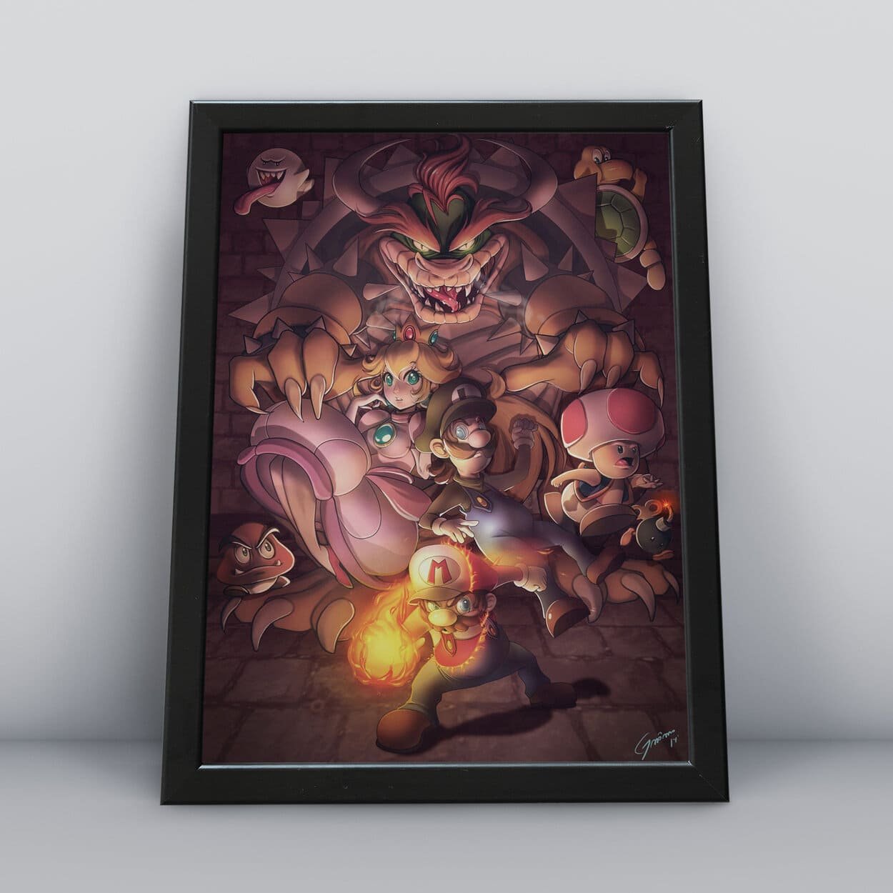 Quadro Festas Moldura Preta 30x40cm Mario Desenho Video Game