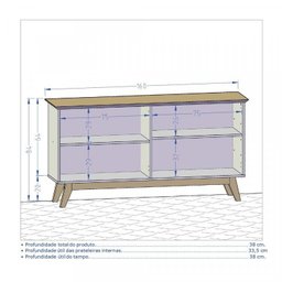 Kit 2 Peças com Estante para TV de até 47 Polegadas e Buffet 3 Portas com  Pés de Madeira Maciça - 4