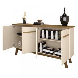 Kit 2 Peças com Estante para TV de até 47 Polegadas e Buffet 3 Portas com  Pés de Madeira Maciça - 6