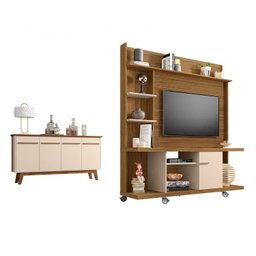Kit 2 Peças com Estante para TV de até 47 Polegadas e Buffet 3 Portas com  Pés de Madeira Maciça - 2