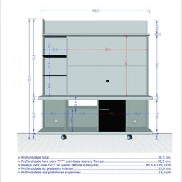 Kit 2 Peças com Estante para TV de até 47 Polegadas e Buffet 3 Portas com  Pés de Madeira Maciça - 3