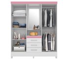 Ver imagem 3 de Guarda Roupa de Casal 4 Portas Diamante Branco/Rosa c/ Espelho - Bela Móveis
