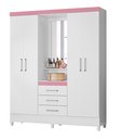 Ver imagem 1 de Guarda Roupa de Casal 4 Portas Diamante Branco/Rosa c/ Espelho - Bela Móveis