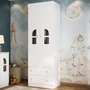 Ver imagem 1 de Guarda-roupa Infantil 62cm 2 Portas com Vidro e 2 Gavetas Amora Multimóveis Mp4507 Branco