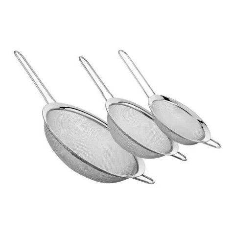 Kit Peneiras em aço inox 10, 12, 14 cm - Origina Line - Peneira Coador Inox Peneirinha  - PANAMI
