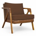 Ver imagem 2 de Kit 2 Poltronas Decorativas Maia para Sala Escritório Recepção Linho Bege e Corino Braço Madeira
