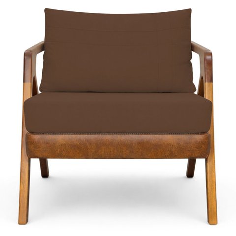 Kit 2 Poltronas Decorativas Maia para Sala Escritório Recepção Linho Bege e Corino Braço Madeira