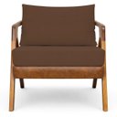 Ver imagem 1 de Kit 2 Poltronas Decorativas Maia para Sala Escritório Recepção Linho Bege e Corino Braço Madeira