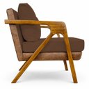 Ver imagem 3 de Kit 2 Poltronas Decorativas Maia para Sala Escritório Recepção Linho Bege e Corino Braço Madeira