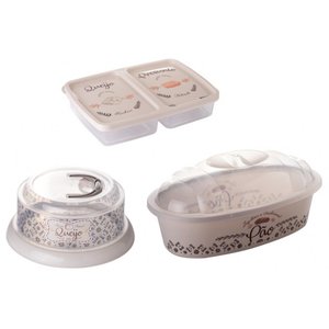 Kit Queijeira, Porta Pão e Porta Frios com Tampa Plástico Premium - Plasútil