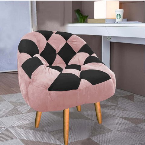 Poltrona Paloma Escritório Sala Pé Palito Suede Rosa Bebê e Suede Preto - Dominic Decor