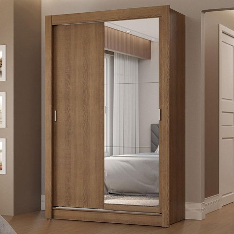 Guarda-roupa Solteiro 2 Portas de Correr com Espelho 2 Gavetas Rustic Vivare Madesa Rustic