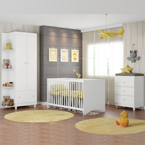 Quarto Infantil Berço, Cômoda e Guarda Roupa Gutti Móveis Estrela