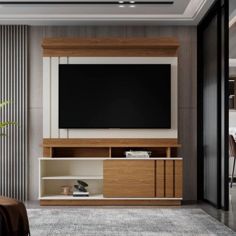 Painel Home Goiás 1.5 para Sala Compacta Off White Amendoa