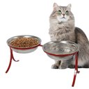Ver imagem 1 de Comedouro Alto Duplo em Inox Pet para Gatos Ração Agua - Vermelho