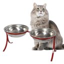 Ver imagem 2 de Comedouro Alto Duplo em Inox Pet para Gatos Ração Agua - Vermelho