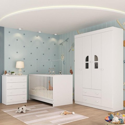 Quarto de Bebê Completo com Berço 3 em 1 para Colchão 130x60cm Amora Multimóveis Mp4553