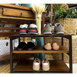Banco Sapateira Ferro E Madeira Organizar Sapatos Imbuia - 5