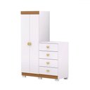 Ver imagem 2 de Cômoda Roupeiro Taywan 2 Portas 4 Gavetas Branco/camarim - Pnr Móveis