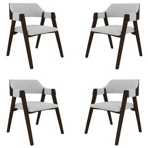 Kit 4 Cadeiras Sala de Jantar e Jogos Carteados Madeira Maciça Poker Linho Cinza-capuccino G42 -