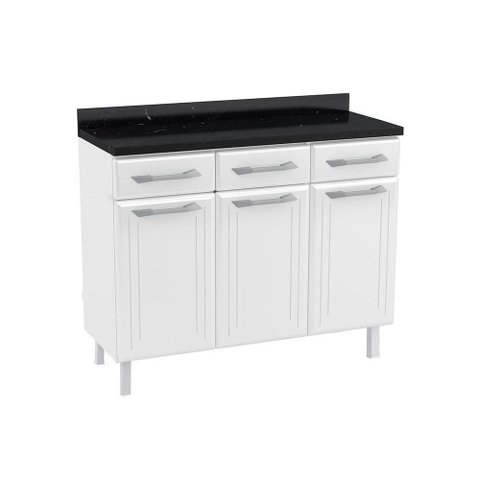 Módulo Cozinha Telasul Topázio Balcão 3 Portas e 3 Gavetas C/tampo 105cm Branco