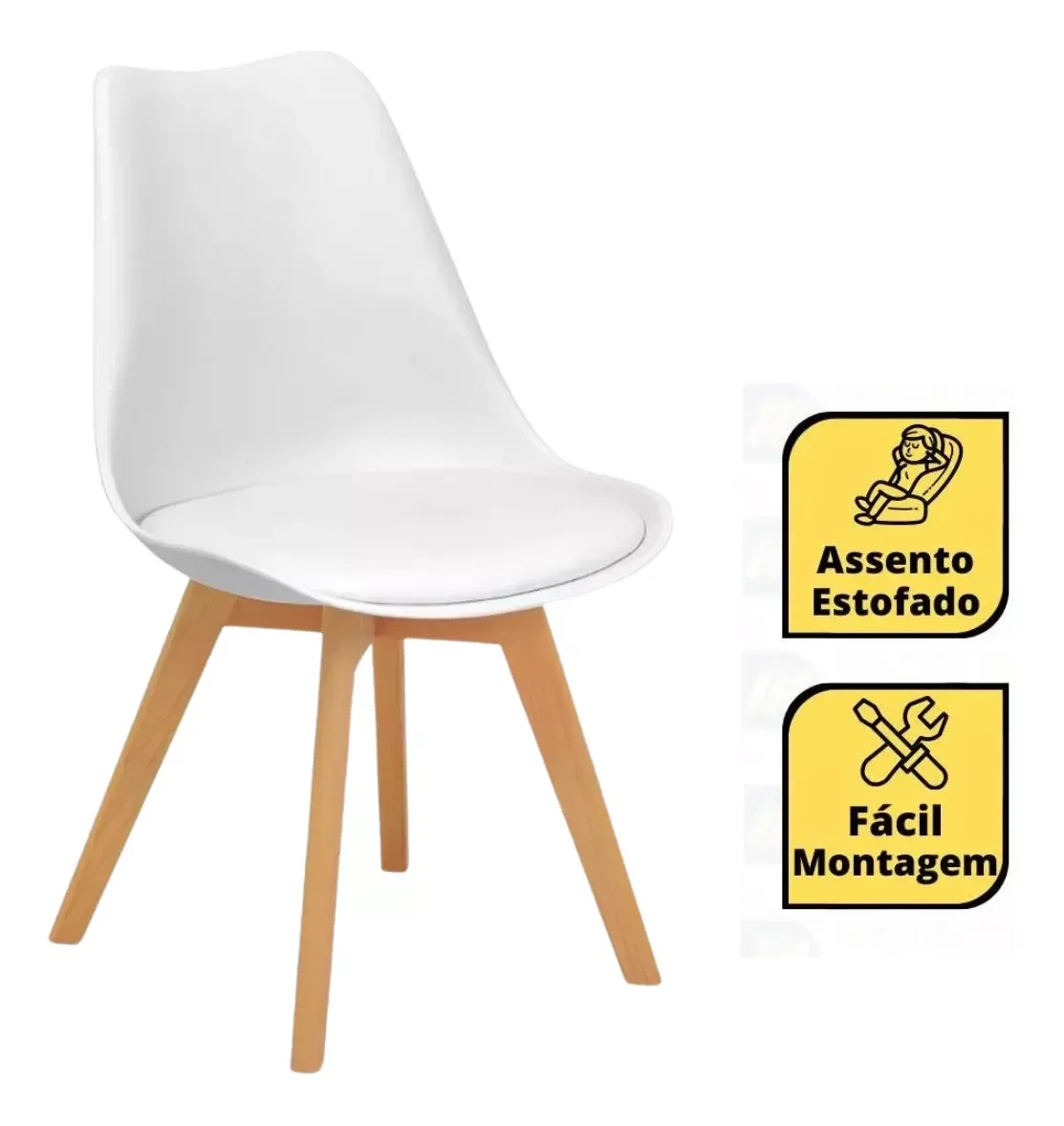 Conjunto Mesa de Jantar Eiffel 90cm Mdf Branca com 04 Cadeiras Leda Elegance - 3